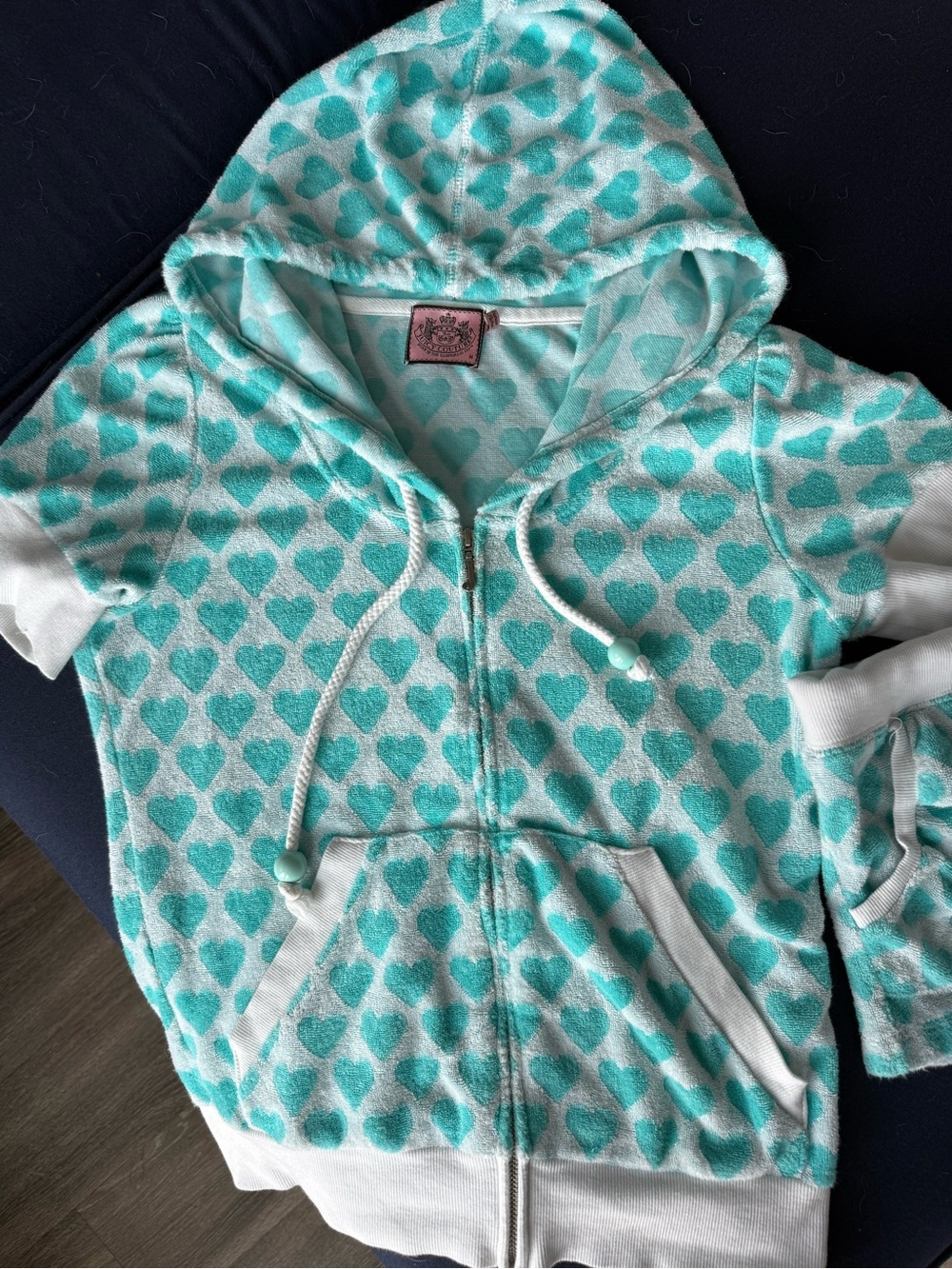 RARE Vintage Juicy Couture Aqua Heart Terry Cloth Tracksuit Set Y2K